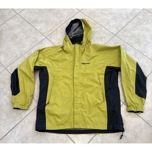 Marmot Jacket Mens 2X? Green Blue Hooded Waterproof Rain Windbreaker Outdoor